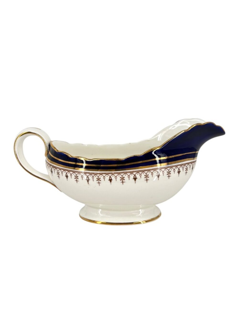 Aynsley Leighton Wavy Edge Cobalt Blue Sauce Boat Bone China Gold Trim